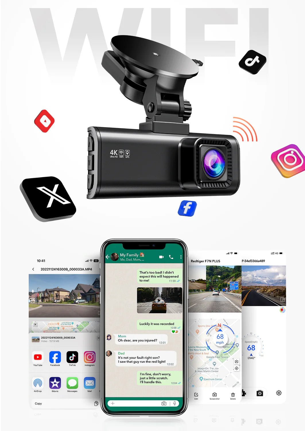 Redtiger F7NP 170 Large Angle 4k wifi - Mador shop