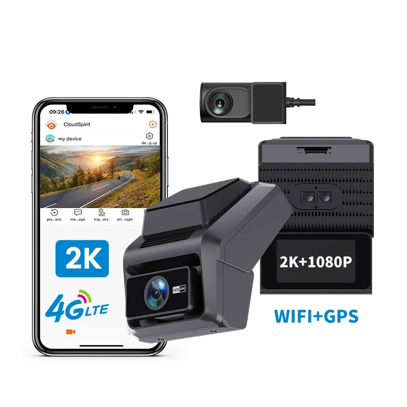 Dashcam 4G 2K Double Objectif Avant/Arrière – Caméra Voiture Discrète avec GPS, WiFi & App